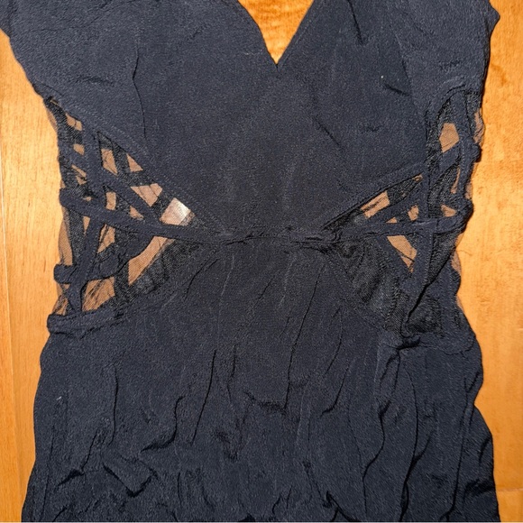 Tobi Black V Neck Maxi Tank Top Strap Dress Side Slits Mesh Paneling At Ribs - Picture 5 of 13